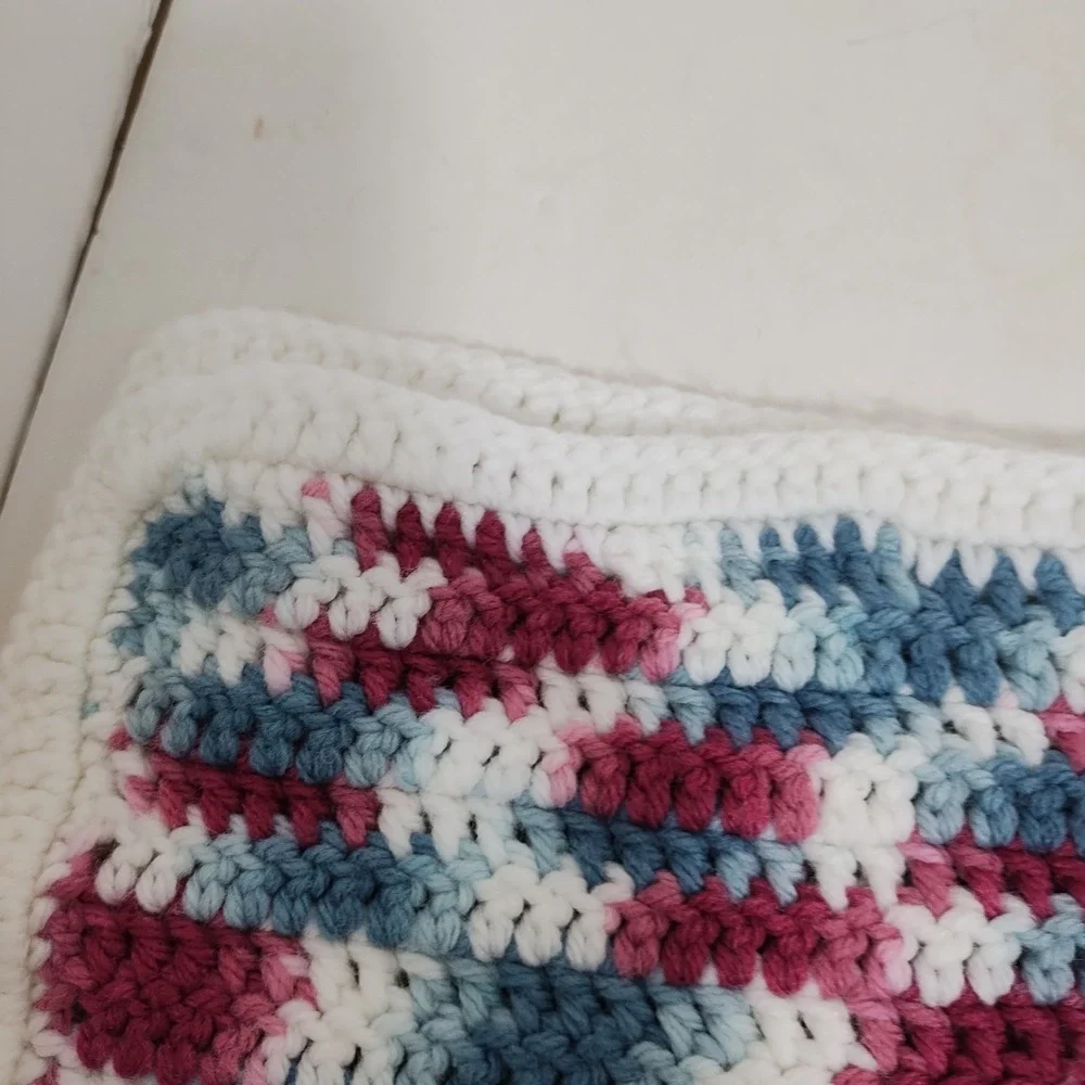Set Of 2 Handmade Crocheted Rectangular Placemats Green Pink White Crochet 19x13